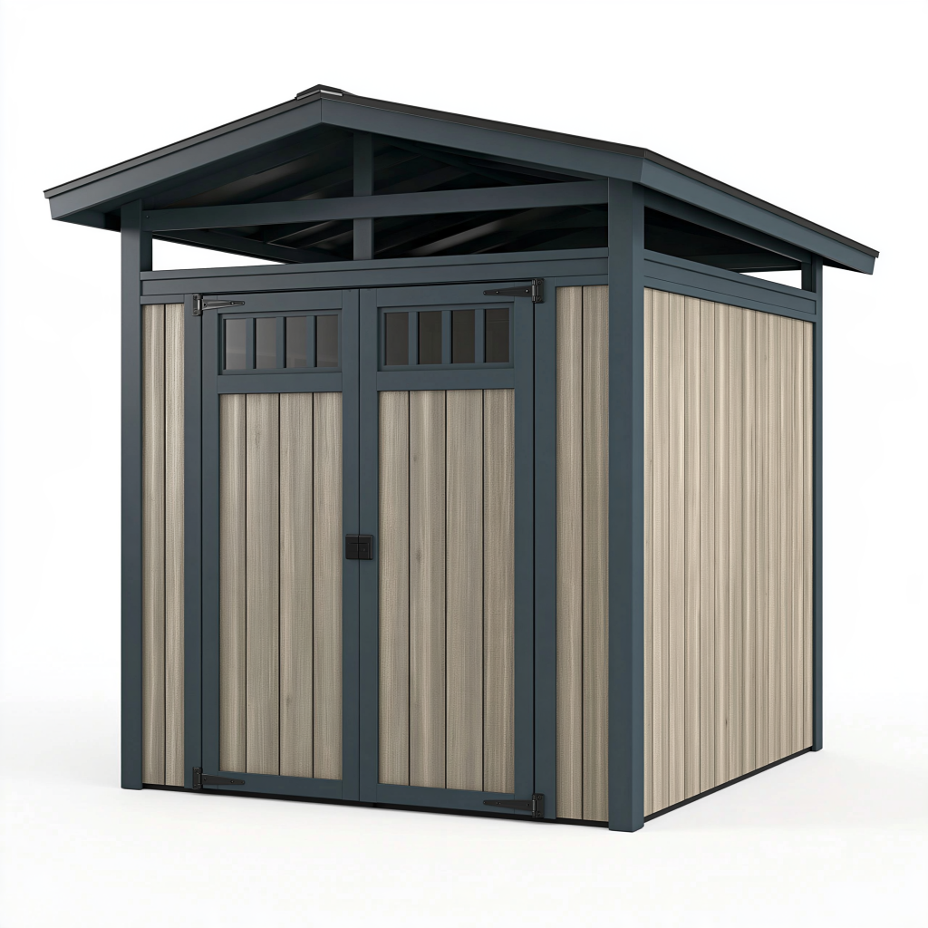 Abri de jardin 240 x 180 x 250 cm en métal gris anthracite et beige avec double porte