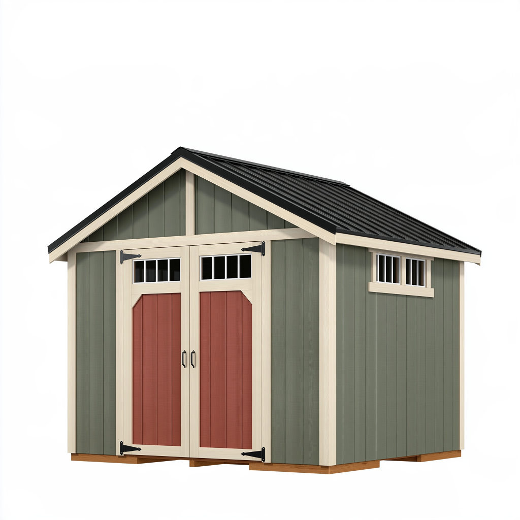 Abri de jardin 300 x 240 x 250 cm en bois vert et rouge avec double porte style traditionnel