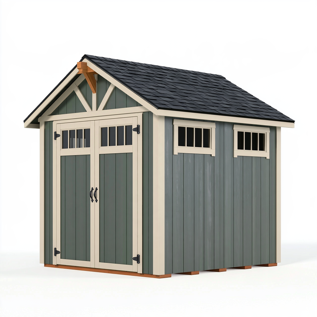 Abri de jardin en bois 300 x 240 cm vert gris avec double porte et toit à deux pans