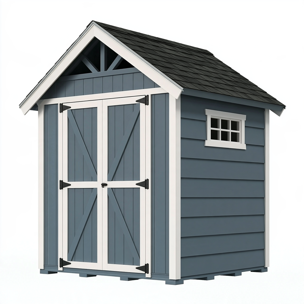 Abri de jardin 210 x 160 x 220 cm en bois gris bleu et blanc - double porte style chalet