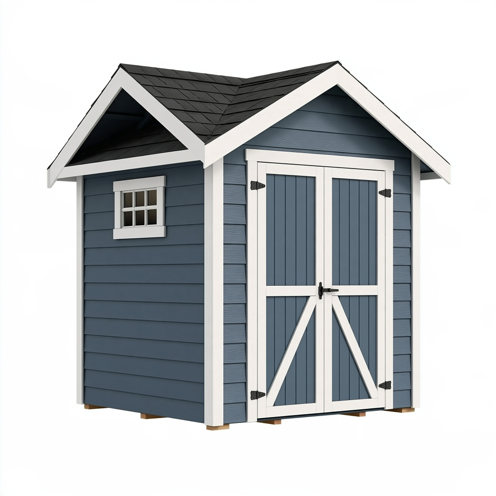 Abri de jardin 180 x 120 x 210 cm en bois bleu et blanc avec portes doubles
