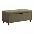 Banc coffre de rangement 100 cm tissu vert kaki bois style contemporain