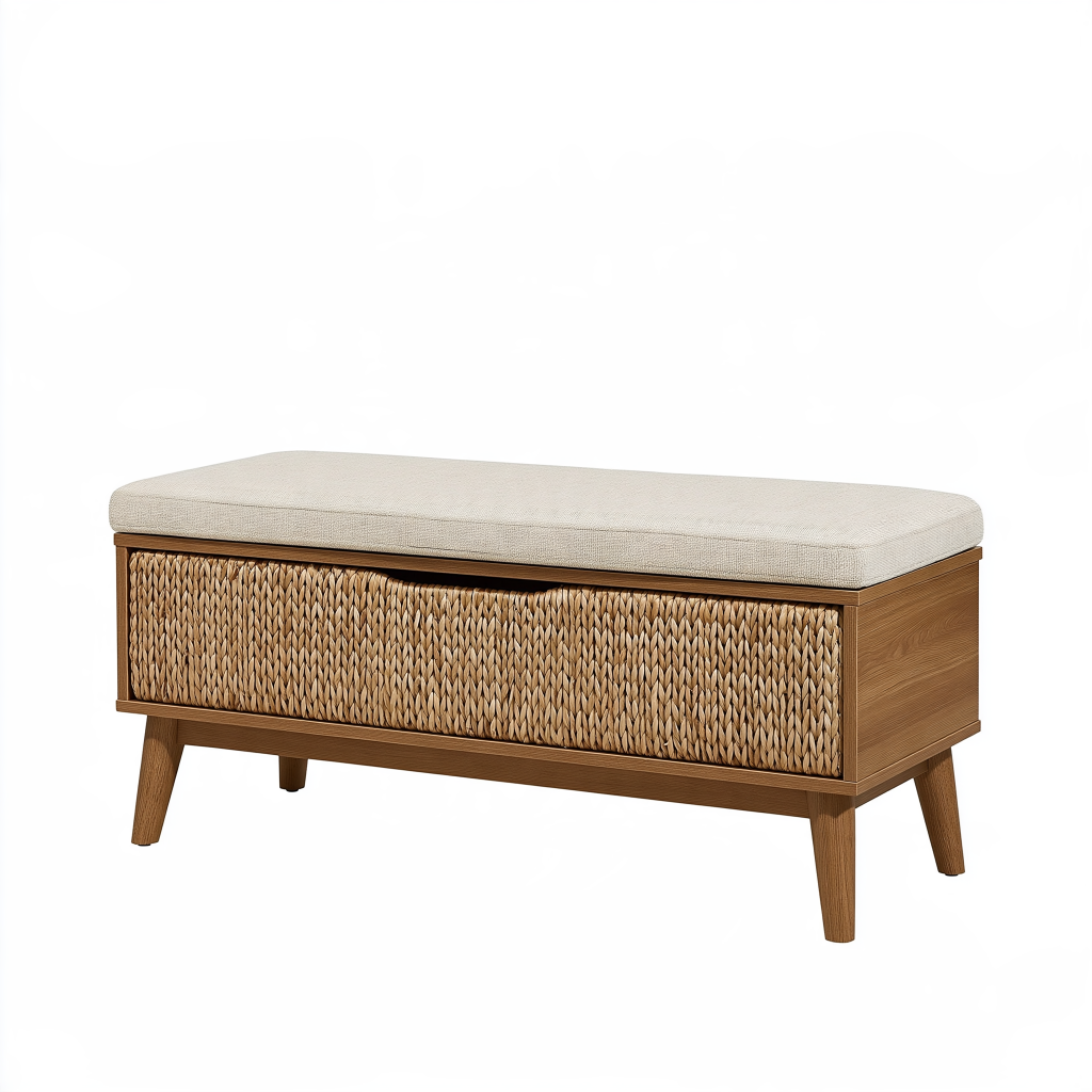 Banc coffre 100 x 40 x 50 cm en bois brun avec assise textile style naturel