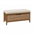Banc coffre 100 x 40 x 50 cm en bois marron et fibres tressées avec assise beige style naturel