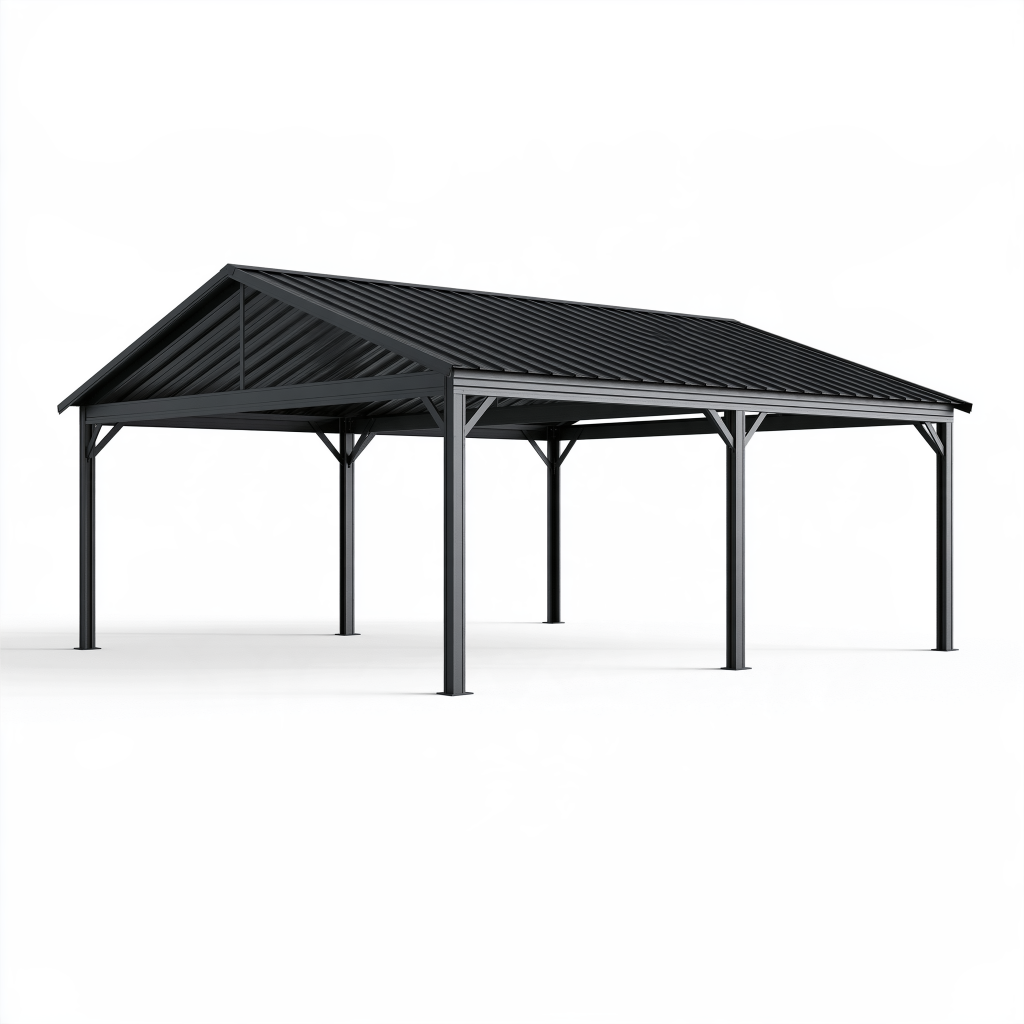 Carport 600 x 300 cm en acier noir avec toit à deux pans pour extérieur