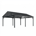 Abri voiture 600 x 300 x 270 cm en acier noir à toit double pente