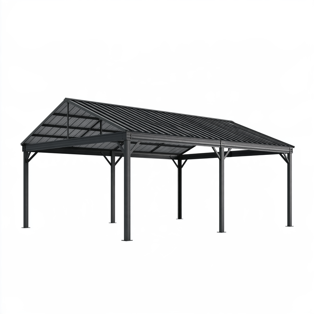 Abri voiture 600 x 300 x 270 cm en acier noir à toit double pente