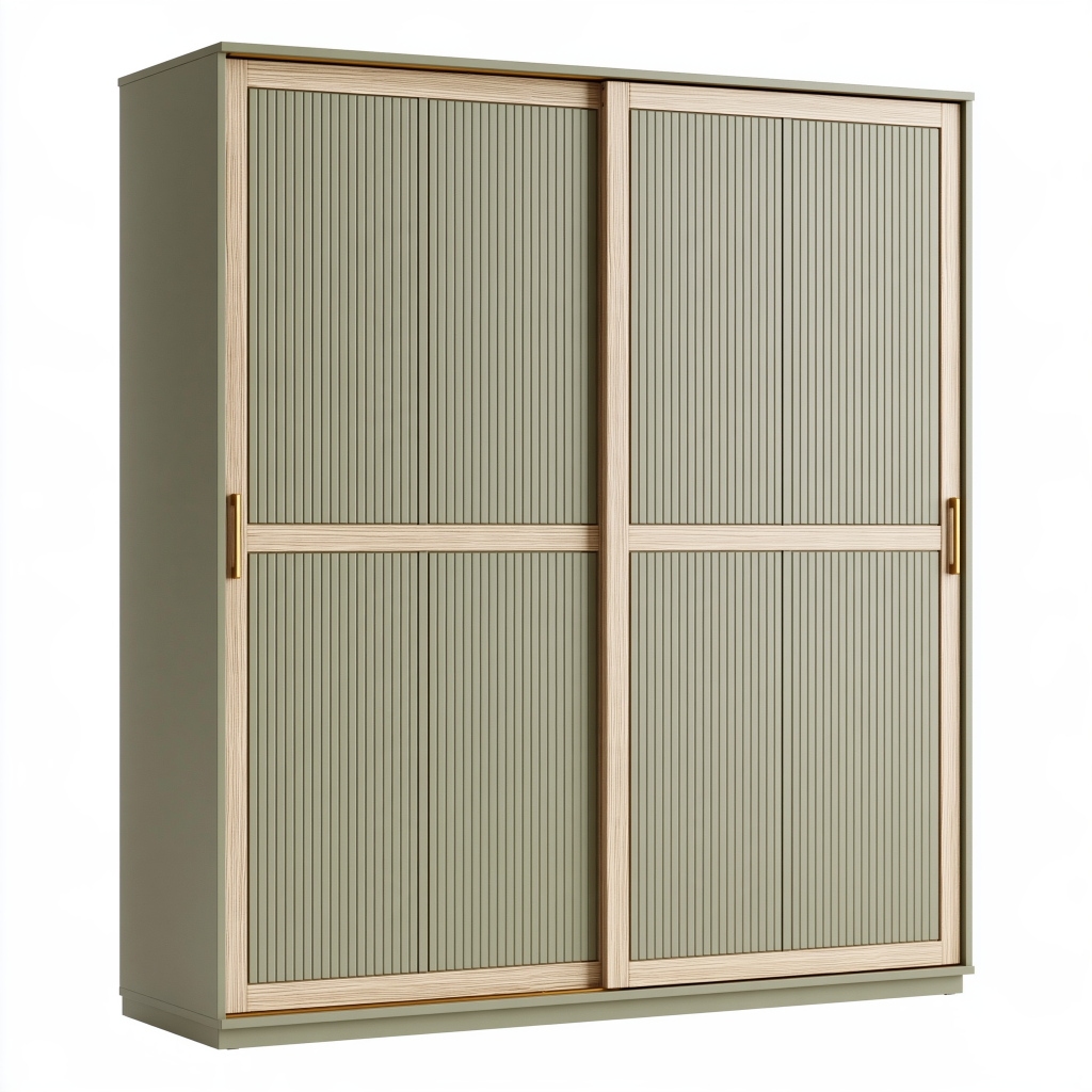 Armoire 120 x 60 x 200 cm en bois vert sauge à portes coulissantes style contemporain