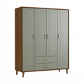 Armoire 4 portes 160 x 55 x 200 cm bois vert sauge noyer avec tiroirs style contemporain