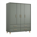 Armoire 180 x 55 x 200 cm en panneaux de bois vert gris à 4 portes et 4 tiroirs