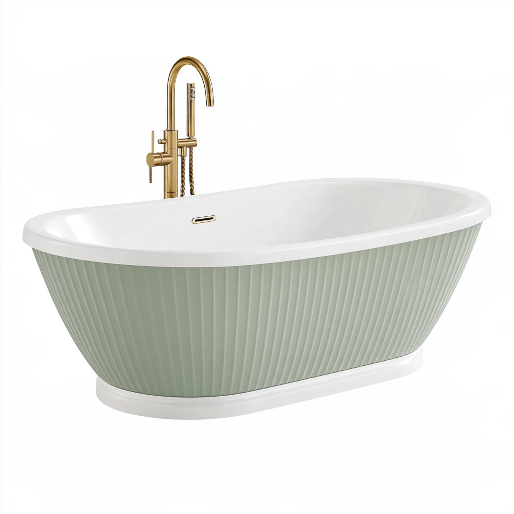 Baignoire îlot 170 cm en acrylique vert sauge et blanc design strié
