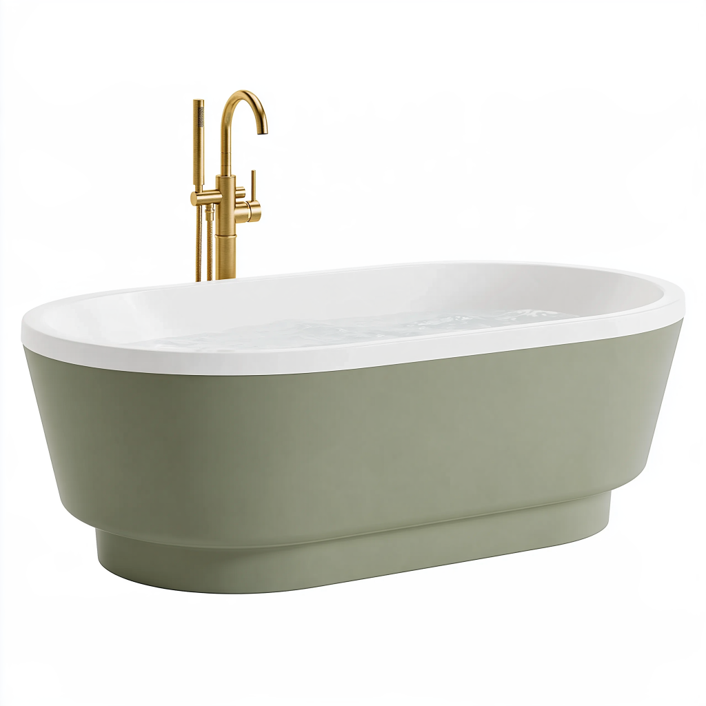 Baignoire îlot 170 x 80 cm acrylique vert sauge et blanc style contemporain
