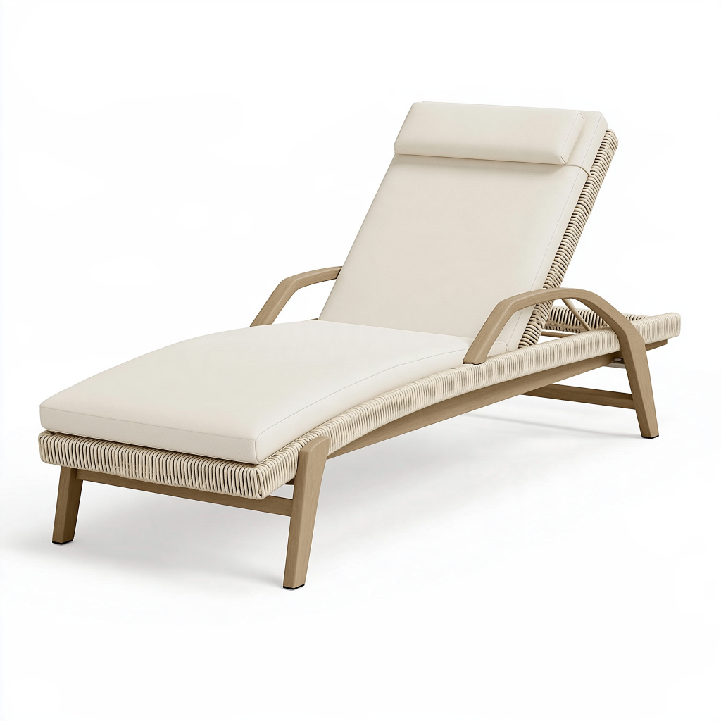 Transat de jardin 200x75x90 cm en bois beige naturel avec dossier inclinable