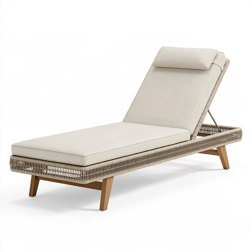 Bain de soleil 200 x 75 cm en résine tressée beige pour extérieur dossier réglable