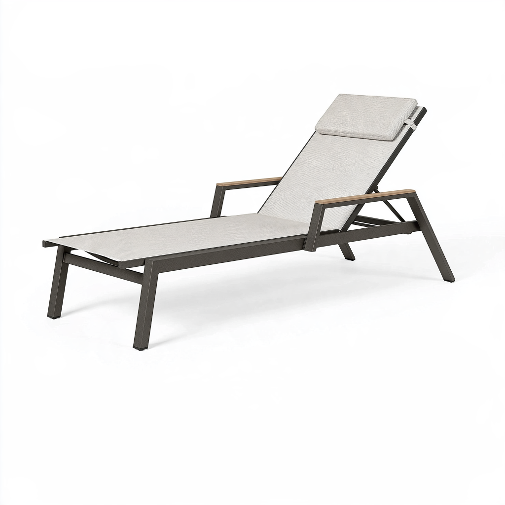 Bain de soleil 195 x 65 x 92 cm en aluminium gris avec dossier réglable