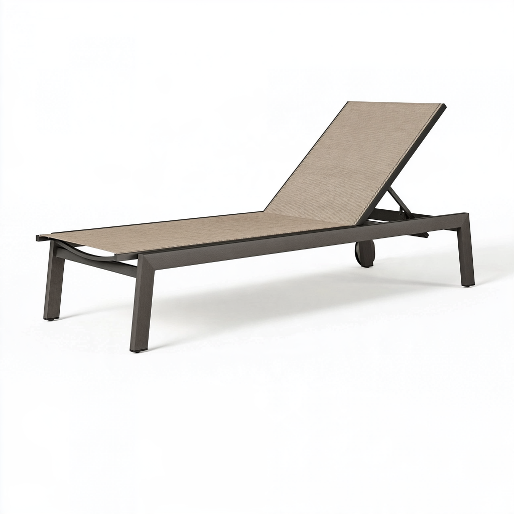 Bain de soleil 200 x 65 cm en textile beige et métal anthracite réglable pour extérieur