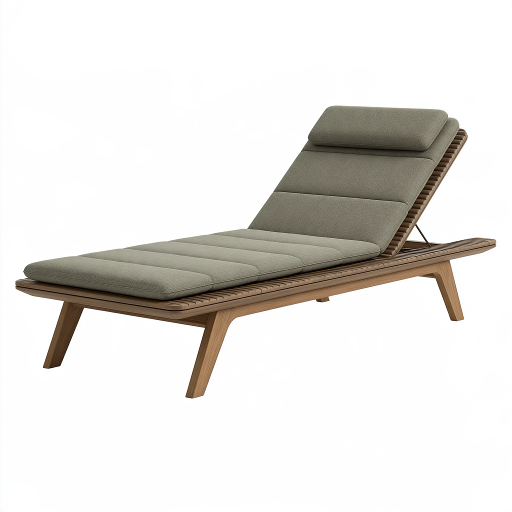 Chaise longue de jardin 200 x 70 x 85 cm en bois brun et textile vert kaki à dossier inclinable