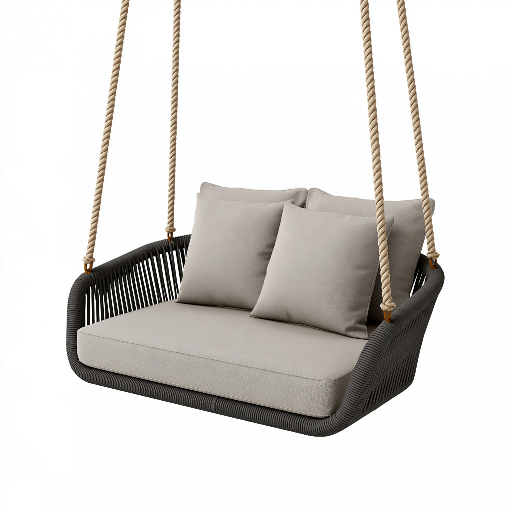 Balancelle suspendue 140 x 75 x 190 cm en cordage synthétique gris anthracite et beige pour extérieur