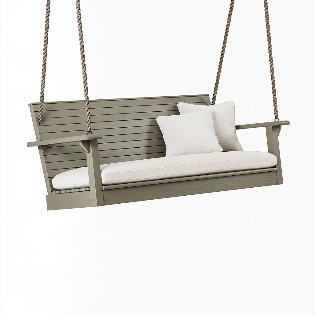 Balancelle de jardin 150 cm en bois vert kaki suspendue 2 places