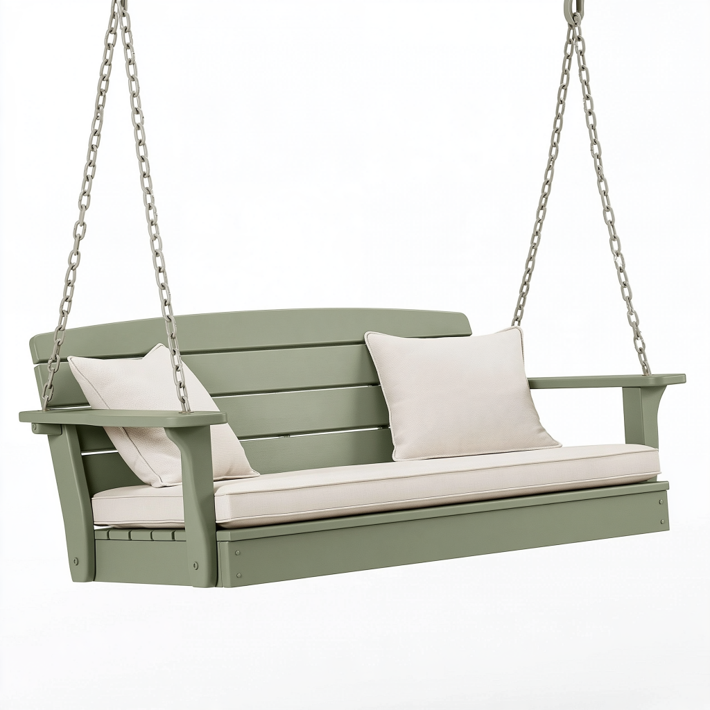 Balancelle de jardin 150 x 65 x 55 cm en bois vert avec assise rembourrée suspendue