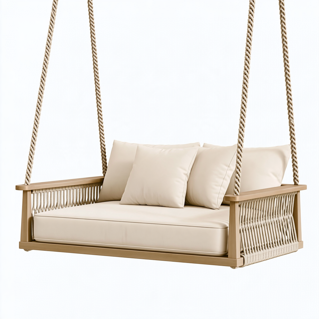Balancelle suspendue 2 places 150 x 70 x 60 cm en bois beige style naturel