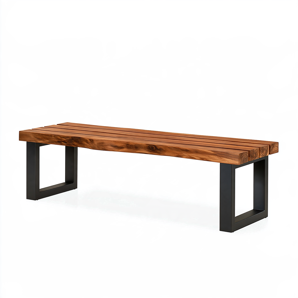 Banc 180 x 35 x 45 cm en bois brun et métal noir style industriel pour entrée