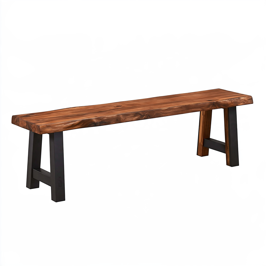 Banc 180 x 35 x 45 cm en bois brun et métal noir style industriel