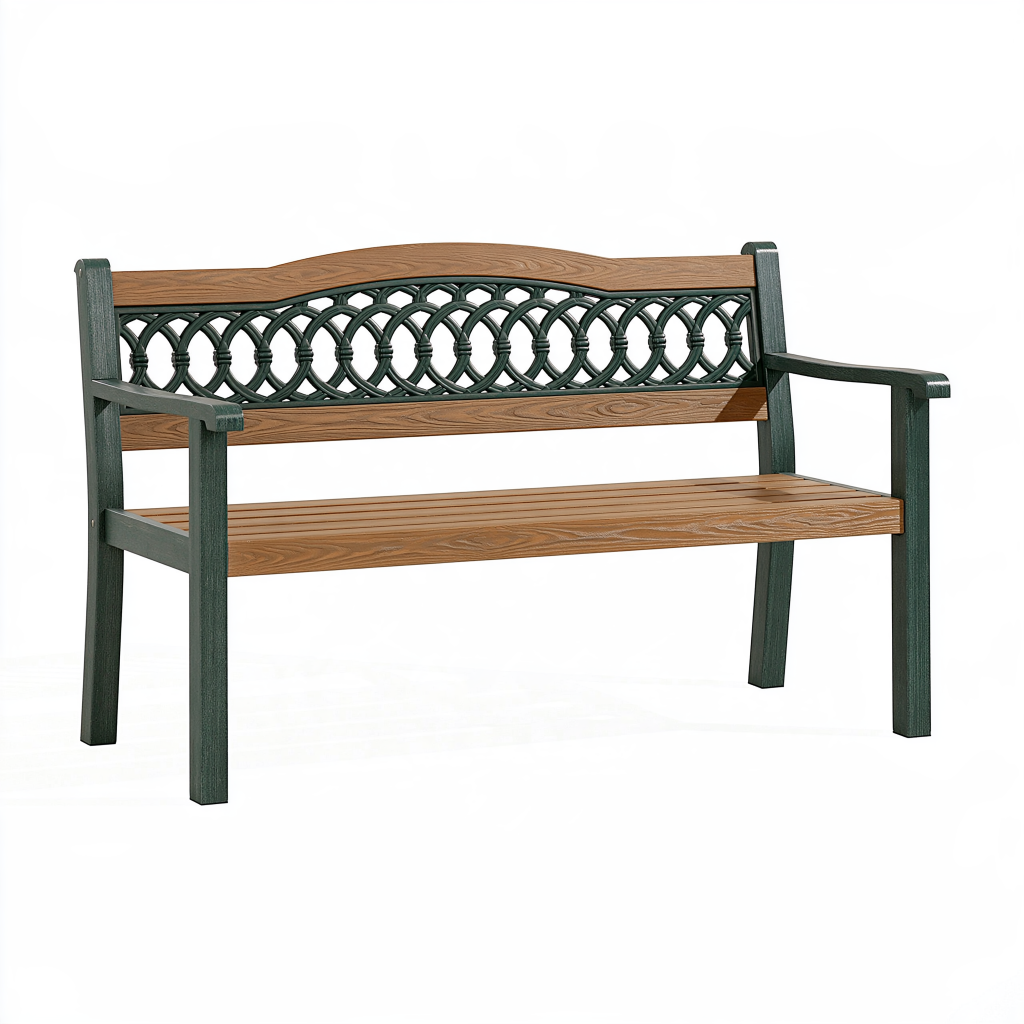 Banc de jardin 120 x 62 x 88 cm en résine brun/vert avec accoudoirs style classique