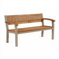 Banc de jardin 122 cm en bois marron et fibres tressées avec accoudoirs