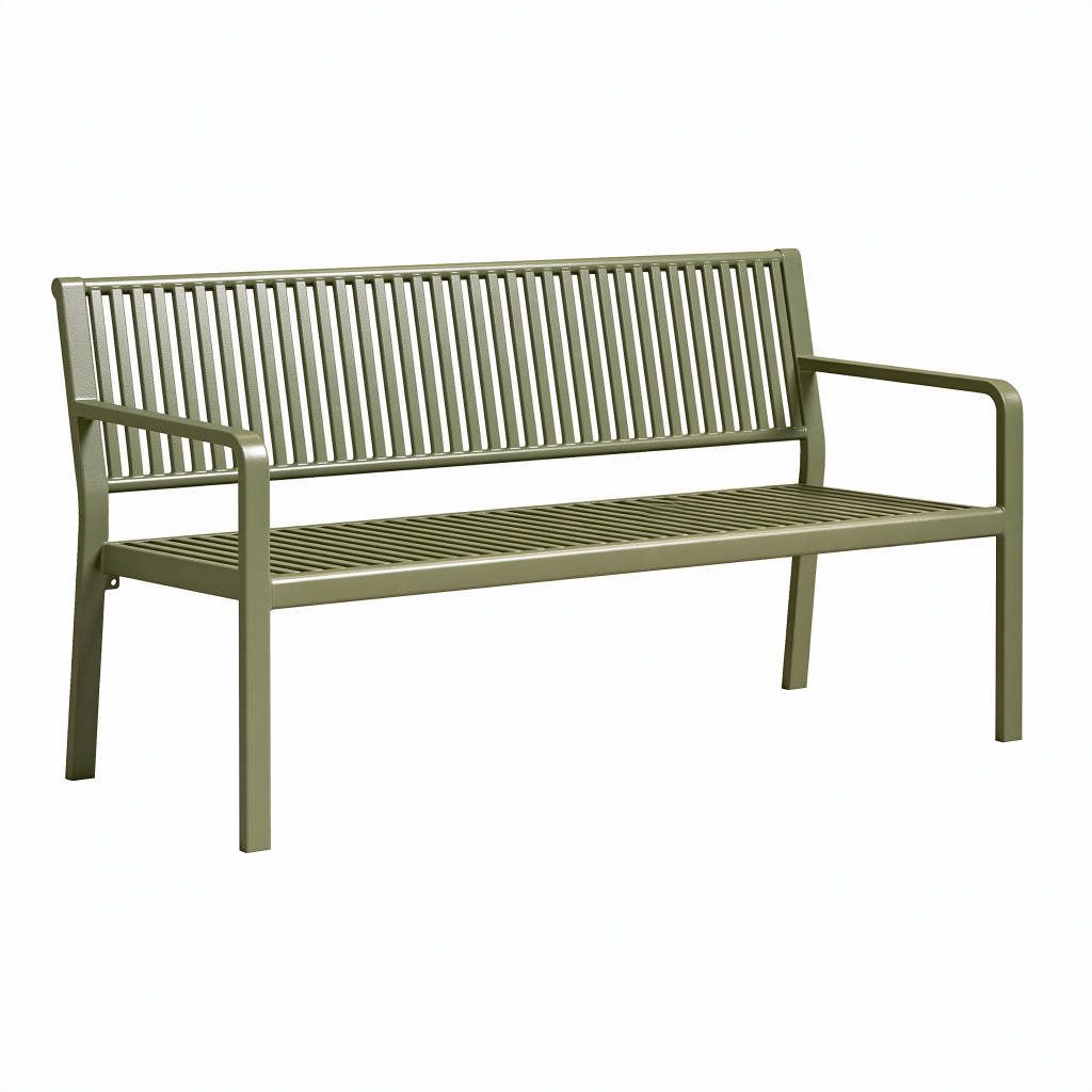 Banc de jardin 120 x 60 x 85 cm en métal vert à lattes avec accoudoirs
